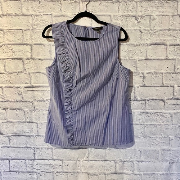 Banana Republic Blue Sleeveless Ruffle Shirt - Picture 4 of 7